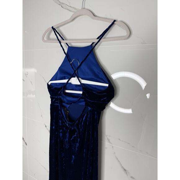 Vtg Morgan & co Prom Dress Maxi Gown Velvet 90s Y2K Glam Goth Halter Open Back - Picture 6 of 12